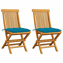 Maison Chic Lot de 2 Chaises de jardin,Fauteuil d'extérieur avec coussins bleu clair Teck massif -MN72435