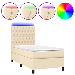 vidaXL Sommier à lattes de lit et matelas et LED Crème 90x190 cm Tissu