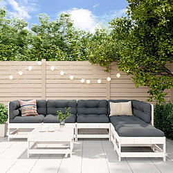 vidaXL Salon de jardin 7 pcs avec coussins blanc bois massif