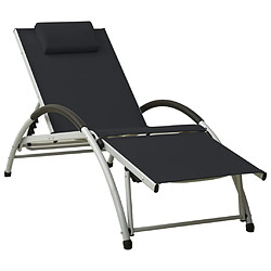 Helloshop26 Transat chaise longue bain de soleil lit de jardin terrasse meuble d'extérieur avec oreiller textilène noir 02_0012563