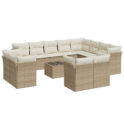 Maison Chic Salon de jardin avec coussins 13 pcs | Ensemble de Table et chaises | Mobilier d'Extérieur beige résine tressée -GKD77109