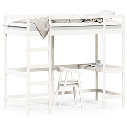 Vidaxl Lit superposé avec bureau blanc 90x190 cm bois de pin massif