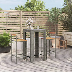 vidaXL Ensemble de bar jardin 3 pcs gris poly rotin/bois massif acacia