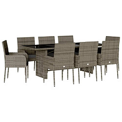 Maison Chic Ensemble à manger d'extérieur 9 pcs avec coussins,Salon de jardin gris résine tressée -GKD743402