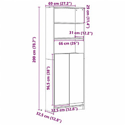 vidaXL Buffet haut avec LED chêne fumé 69x32,5x200cm bois d’ingénierie pas cher