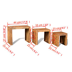 vidaXL Table gigogne 3 pcs Bois massif de manguier pas cher