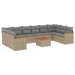 Maison Chic Salon de jardin 11 pcs avec coussins | Ensemble de Table et chaises | Mobilier d'Extérieur beige résine tressée -GKD58121