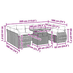 vidaXL Salon de jardin avec coussins 10 pcs gris résine tressée pas cher