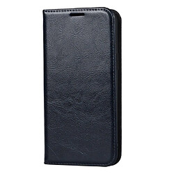 Etui en cuir véritable crazy horse, anti-poussière, porte-carte bleu pour votre Apple iPhone 13 Pro 6.1 pouces