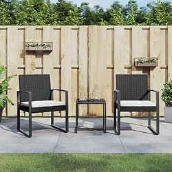 Ensemble salle à manger de jardin 3 pcs avec coussins,Ensemble à dîner d'extérieur noir rotin PP -MN94245