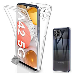 Htdmobiles Coque silicone gel fine 360 integrale (avant et arriere) pour Samsung Galaxy A42 5G + verre trempe - TRANSPARENT