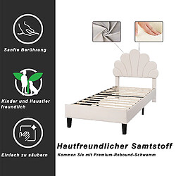 Avis KOMHTOM Lit Simple Rembourré 90 X 200 cm - Cadre De Lit Avec Tête De Lit Forme Fleur et Sommier À Lattes - En Velours - Beige