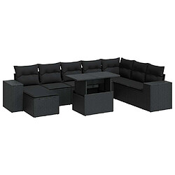 vidaXL Salon de jardin 9 pcs avec coussins noir résine tressée