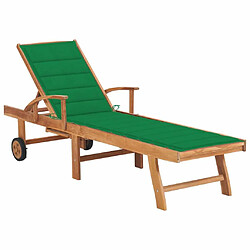 Maison Chic Chaise longue avec coussin | Bain de soleil Relax | Transat vert Bois de teck solide -GKD42774