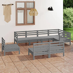 vidaXL Salon de jardin 8 pcs Bois de pin massif Gris