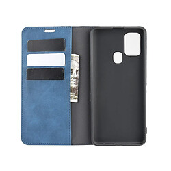 Etui en PU flip auto-absorbant au toucher soyeux avec support bleu pour votre Samsung Galaxy A21s