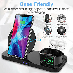 Chrono Chargeur sans fil, station de charge sans fil 3 en 1, support de charge rapide 10 W pour iPhone 12/12 Pro/12 Pro Max/12 Mini/11/11 Pro Max/X/XR/XS Max/8 Plus, Apple Watch, AirPods Pro,(noir)