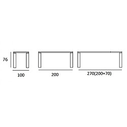 Inside 75 Table repas extensible ECO 12 couverts 200/270x100 cm pieds bois plateau chêne noueux