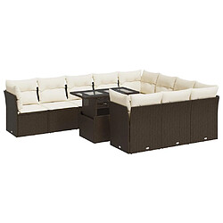 vidaXL Salon de jardin et coussins 11 pcs marron résine tressée