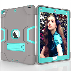 Wewoo Coque Pour iPad 5/4 Silicone de couleur de contraste + PC Combinaison avec support Gris + Aqua