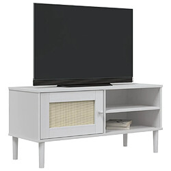 Avis Maison Chic Meuble TV scandinave - Banc TV pour salon SENJA aspect rotin blanc 106x40x49cm bois massif pin -MN55219