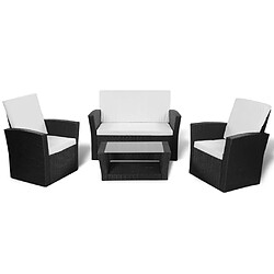 vidaXL Salon de jardin 4 pcs avec coussins Résine tressée Noir