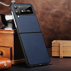 Coque en TPU + cuir véritable texture litchi bleu pour votre Samsung Galaxy Z Flip3 5G