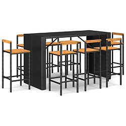 vidaXL Ensemble de bar jardin 9 pcs noir poly rotin/bois massif acacia