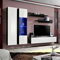 Paris Prix Meuble TV Mural Design Fly V 260cm Blanc & Noir