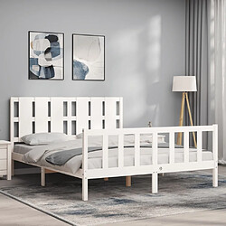 Avis Maison Chic Lit adulte - Cadre Structure de lit avec tête de lit Contemporain blanc 160x200 cm bois massif -MN43515