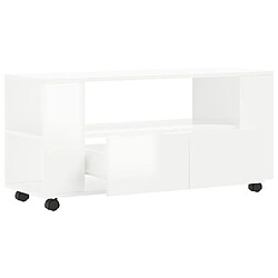 Maison Chic Meuble TV scandinave - Banc TV pour salon blanc brillant 102x34,5x43 cm bois d'ingénierie -MN52622 pas cher