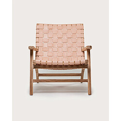 Acheter UNIQKA Salmon - Fauteuil lounge en teck et cuir saumon