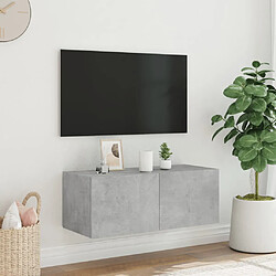 Avis vidaXL Meuble TV mural avec lumières LED gris béton 80x35x31 cm