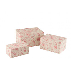 Dansmamaison Set De 3 Boites A Motifs Roses Mdf Blanc/Rose