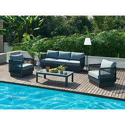 Vente-Unique Salon de jardin en corde et aluminium : 1 canapé 3 places, 2 fauteuils et 1 table basse - Gris - VANCOUVER de MYLIA 