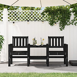 Maison Chic Banc de jardin 2 places | Banquette de jardin avec table | Chaise Relax noir bois massif de pin -MN15011