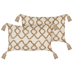 Beliani Lot de 2 coussins INCANA Bouclé 30 x 50 cm Géométrique Beige