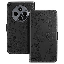 Avizar Étui pour Xiaomi Redmi 14C Portefeuille Fleur Papillon avec Dragonne Noir