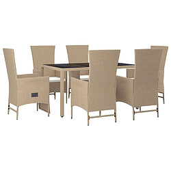 Avis Ensemble salle à manger de jardin 7 pcs,Table et chaise à dîner d'extérieur beige poly rotin -MN76994