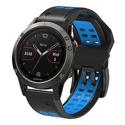 Bracelet en silicone deux rangées de trous, bicolore, attache rapide, 22mm, noir/bleu pour votre Garmin Fenix 7/Epix