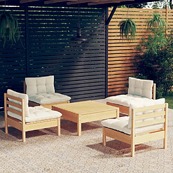 Maison Chic Salon de jardin 5 pcs + coussins - Mobilier/Meubles de jardin - Table et chaises d'extérieur crème bois de pin -MN52204