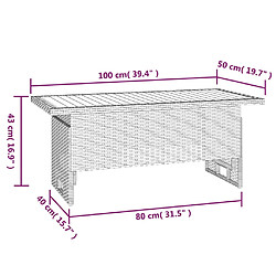 vidaXL Table de jardin noir 100x50x43/63 cm acacia et résine tressée pas cher