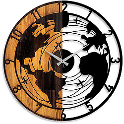 Hanah Home Horloge en bois et métal Clock Mappemonde.