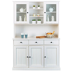 Pegane Meuble de cuisine en bois massif blanc avec 5 portes et 3 tiroirs - Dim : L131 x H191 x P45 cm