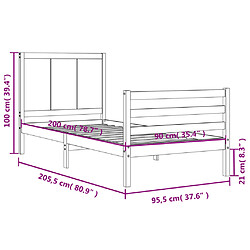 vidaXL Cadre de lit sans matelas 90x200 cm bois massif pas cher