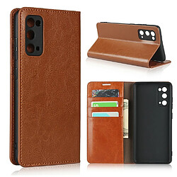 Etui en cuir véritable cheval fou auto-absorbé avec support marron clair pour votre Samsung Galaxy S20 FE/S20 FE 5G