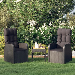 Maison Chic Lot de 2 Chaise inclinable de jardin + coussin - Fauteuil d'extérieurs Résine tressée Noir -MN32589