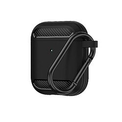 Universal Couverture de boîtier AirPods texturé en fibre de carbone noir conçu pour AirPods 2 avec porte-clés