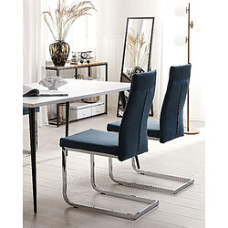 Beliani Chaise de salle à manger Chaise en porte-à-faux ROCKFORD Set de 2 Velours Bleu