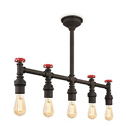 Luminaire Center Suspension Factory Noir rustique 5 ampoules 62cm